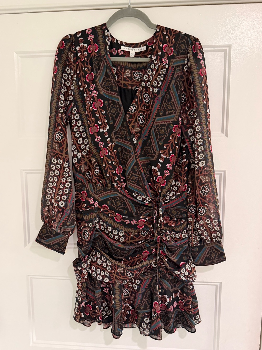Veronica Beard Floral Wrap-Style Long Sleeve Dress